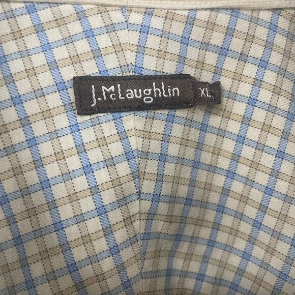 J. McLaughlin Cream Tan Blue Plaid Long Sleeve Button Down Mens XL - Picture 5 of 6
